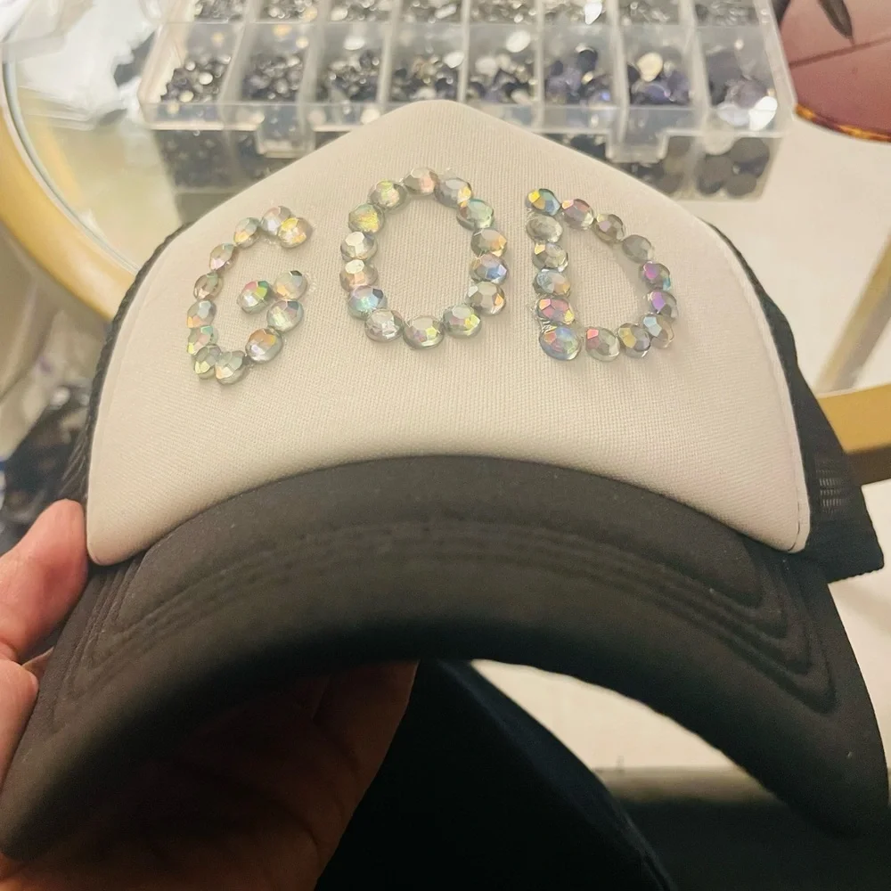 🫶🏼 GOD Trucker Cap NEW with Crystal Embellishments - Picture 1 of 6